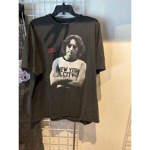 John Lennon NYC Graphic T-Shirt Mens Faded Black Imagine Lyrics Rock Band Tee